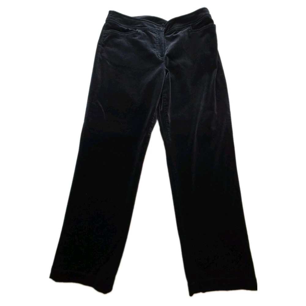 Eileen Fisher Womens M Black Velvet Straight Leg Pants High Rise Zip 5-Pocket
